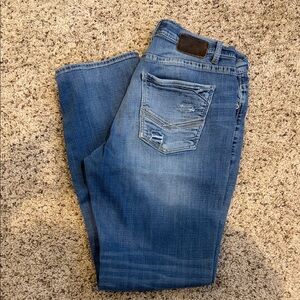 BKE Tyler Straight Leg Blue Jeans Distressed Pockets 33R